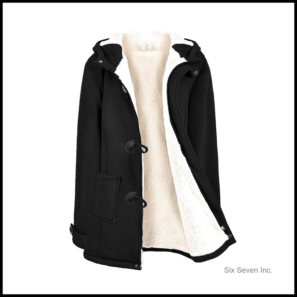 Sherpa Lined Winter Coat Horn Button Fleece Jacket Zip Up Hoodie